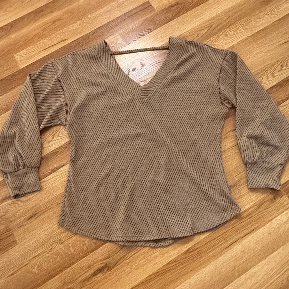 Maurices Brown Waffle Knit Balloon Sleeve‎ Top Women's Medium Boho Fall Pullover